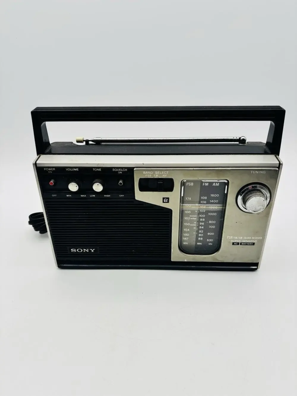 Vintage Sony ICF-7370W PSB FM AM 3 Band Portable Radio Tested Works